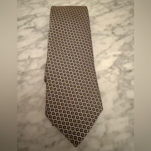 Charvet Silk Navy, Pale Blue and Beige/Gold Geometric Tie Excellent Condition
